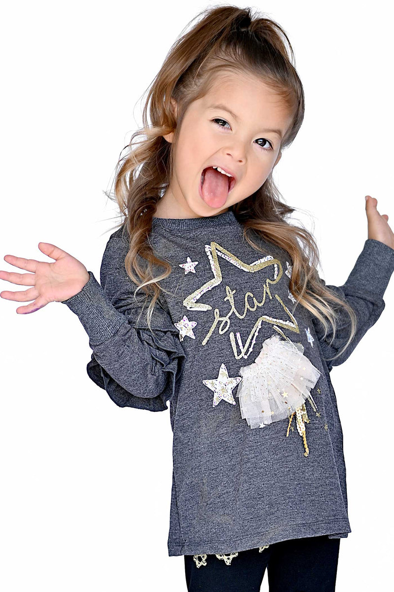 Truly Me Little Girls Long Sleeve Glitter Star Tunic Top