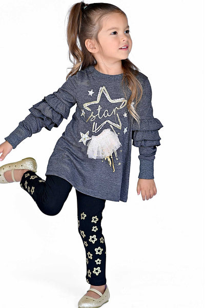 Little Girls Long Sleeve Glitter Star Tunic Top