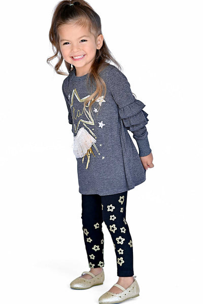 Little Girls Long Sleeve Glitter Star Tunic Top