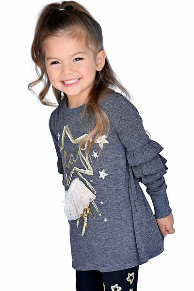 Truly Me Little Girls Long Sleeve Glitter Star Tunic Top