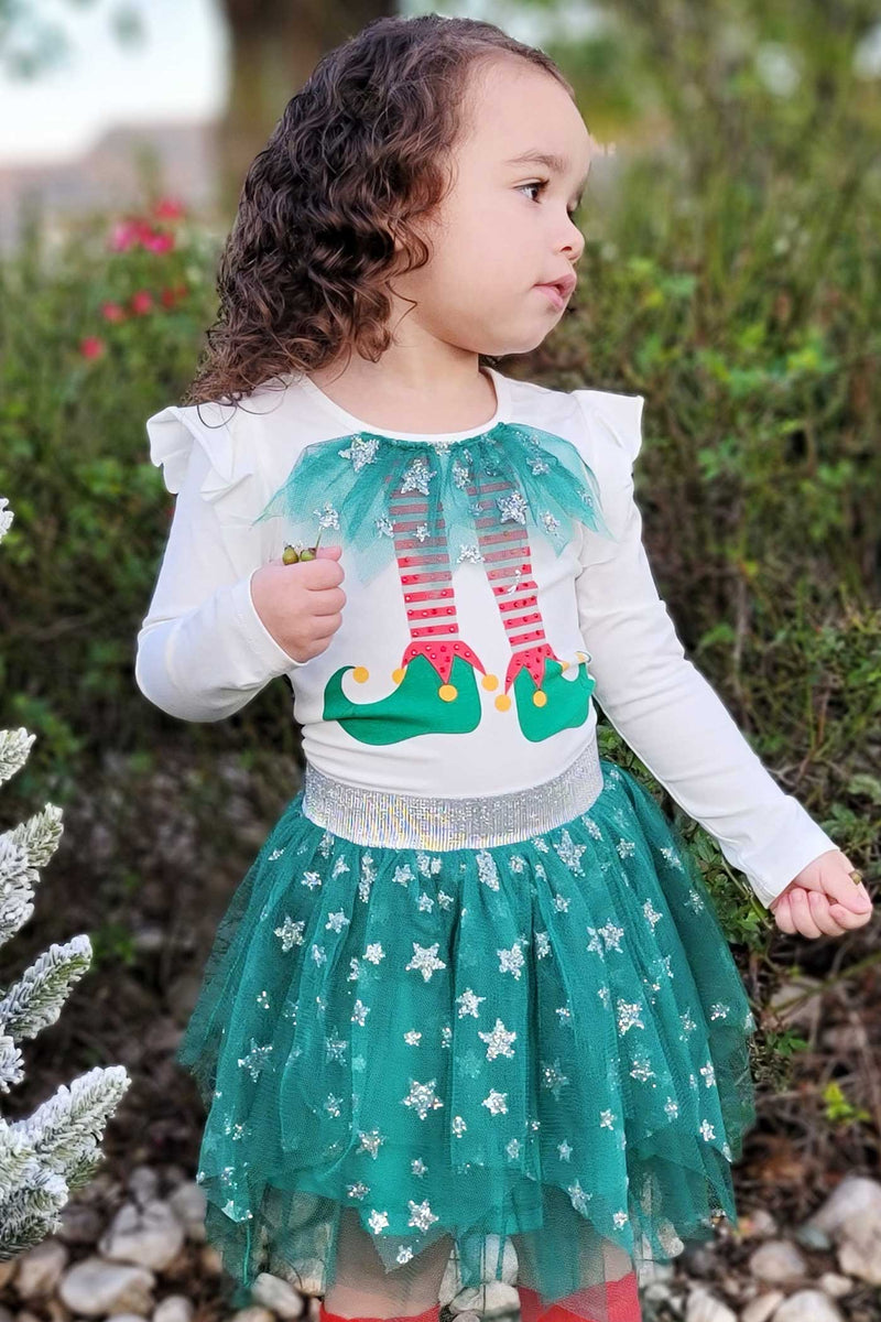 Truly Me Little Girls Elf With TuTu Skirt Long Sleeve Top