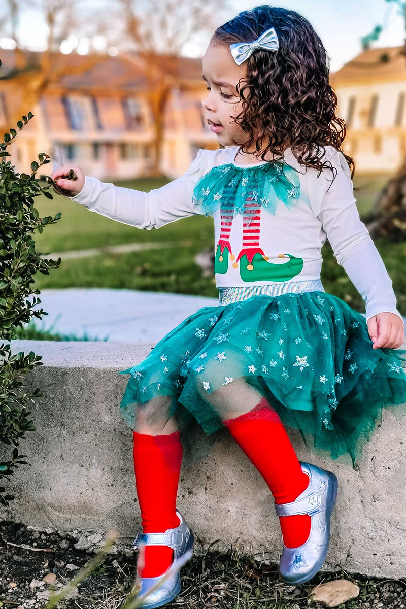 Truly Me Little Girls Elf With TuTu Skirt Long Sleeve Top