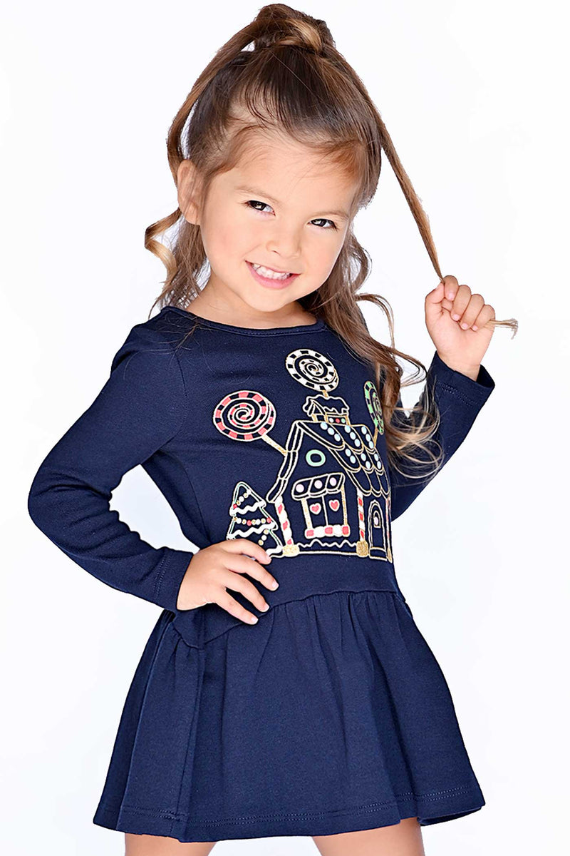 Truly Me Little Girls Gingerbread House Long Sleeve Dress