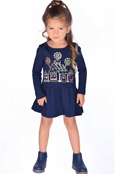 Truly Me Little Girls Gingerbread House Long Sleeve Dress