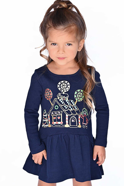 Truly Me Little Girls Gingerbread House Long Sleeve Dress