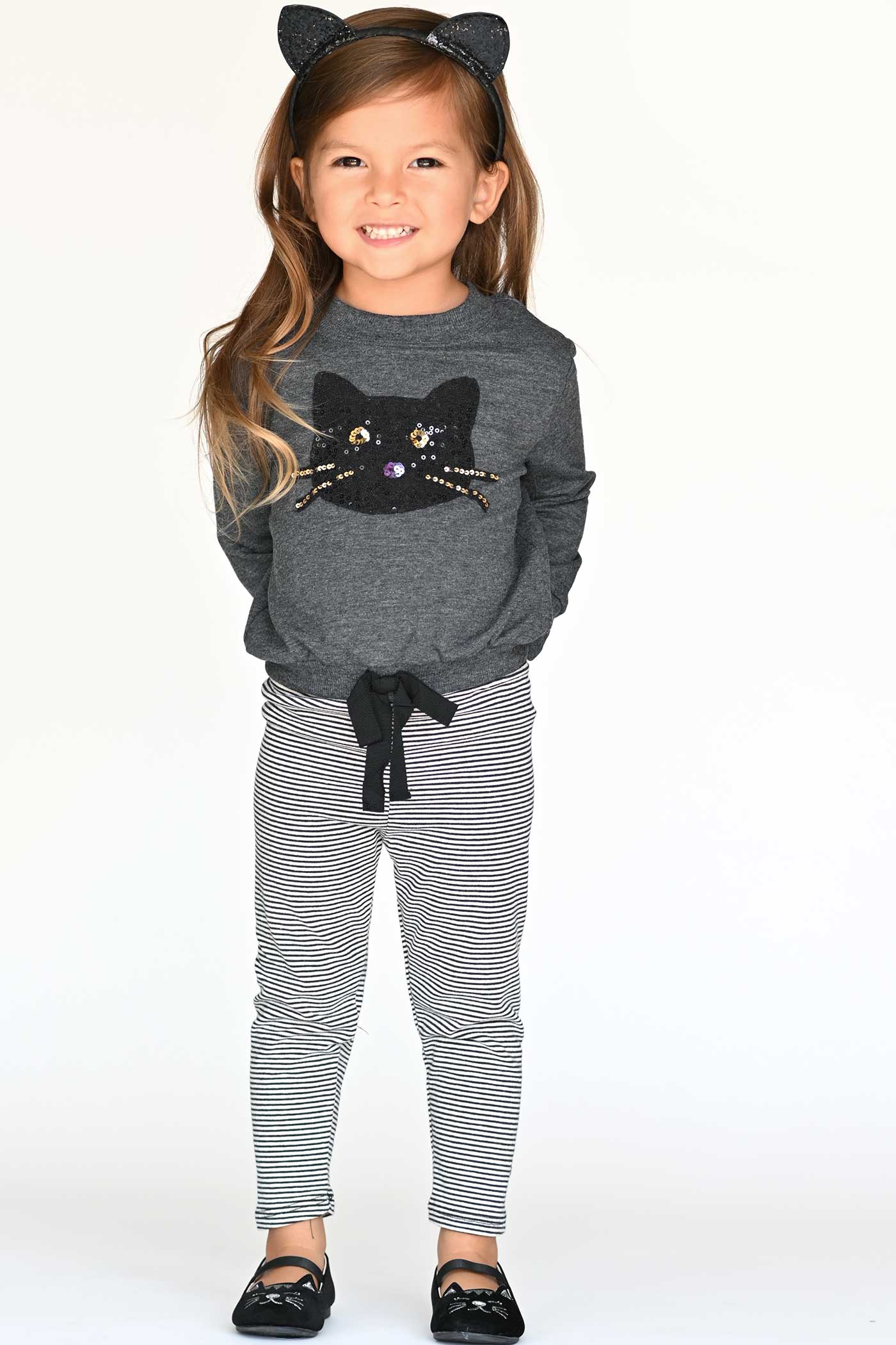 Truly Me Infant Girls Sequin Black Cat Halloween Sweatshirt