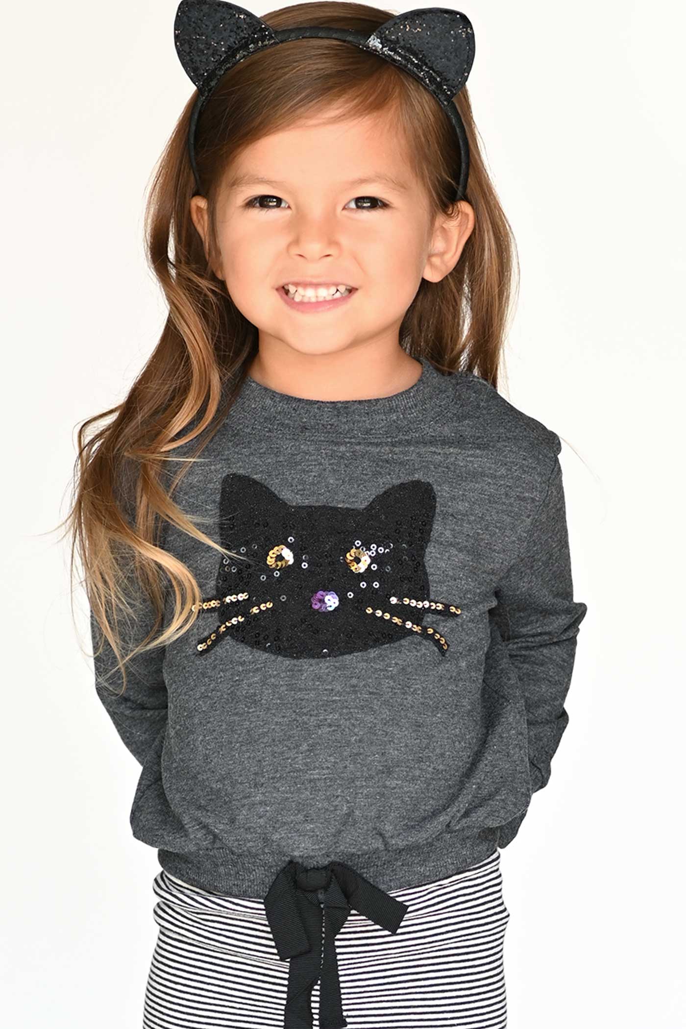 Truly Me Infant Girls Sequin Black Cat Halloween Sweatshirt