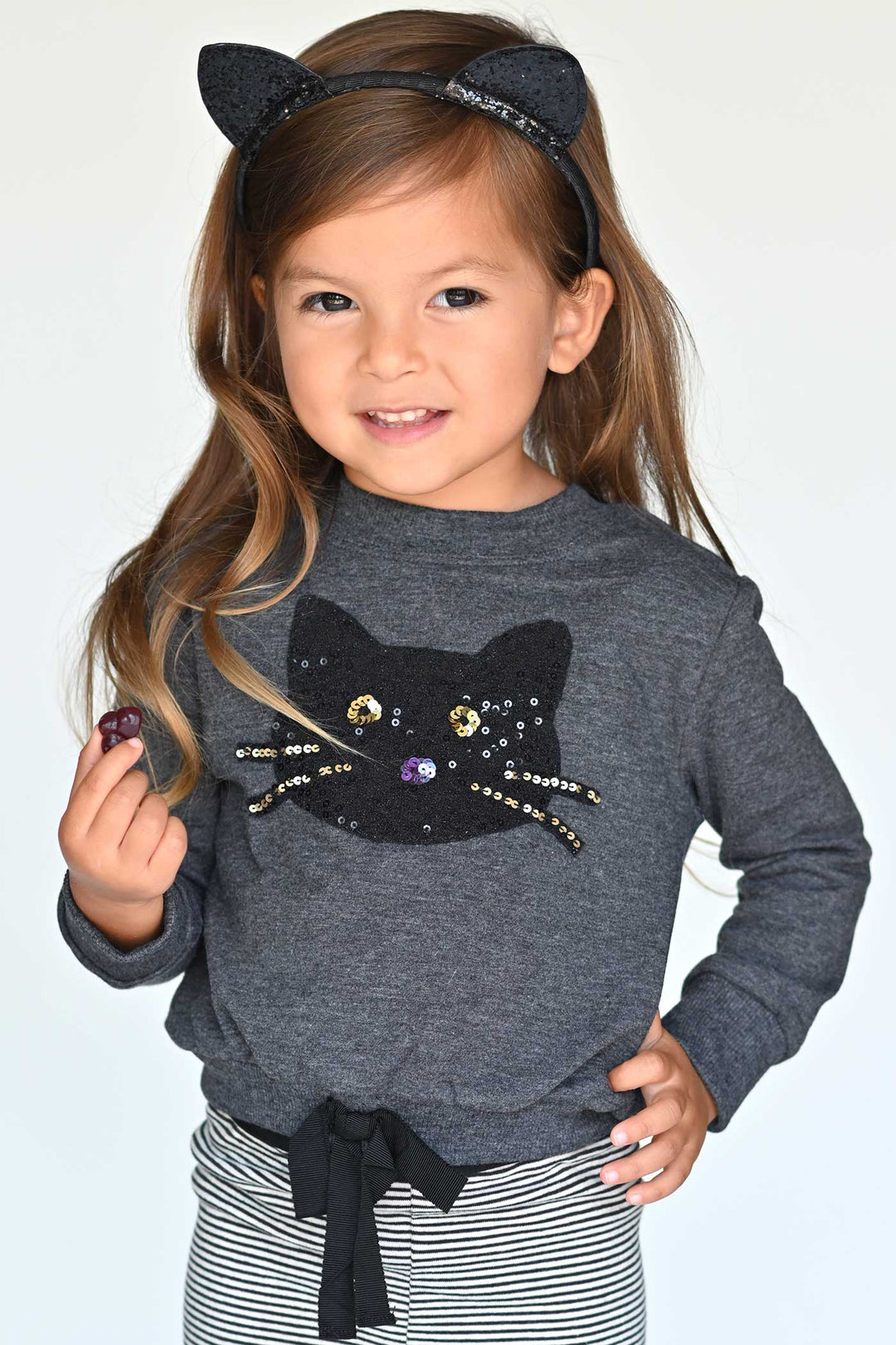 Truly Me Infant Girls Sequin Black Cat Halloween Sweatshirt