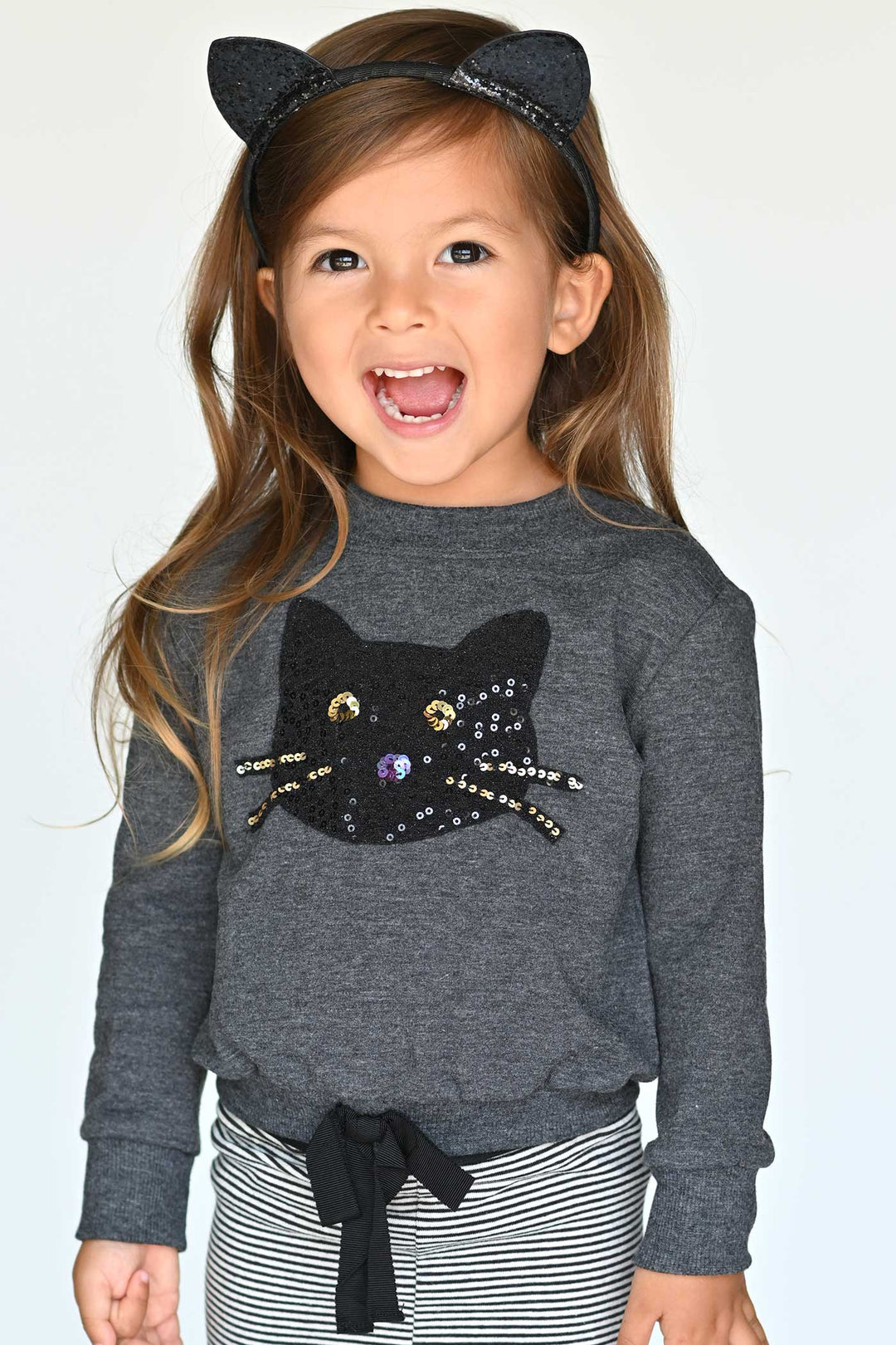 Truly Me Infant Girls Sequin Black Cat Halloween Sweatshirt