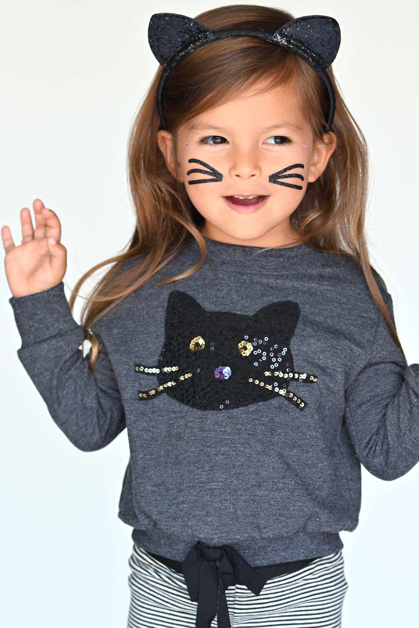 Truly Me Infant Girls Sequin Black Cat Halloween Sweatshirt