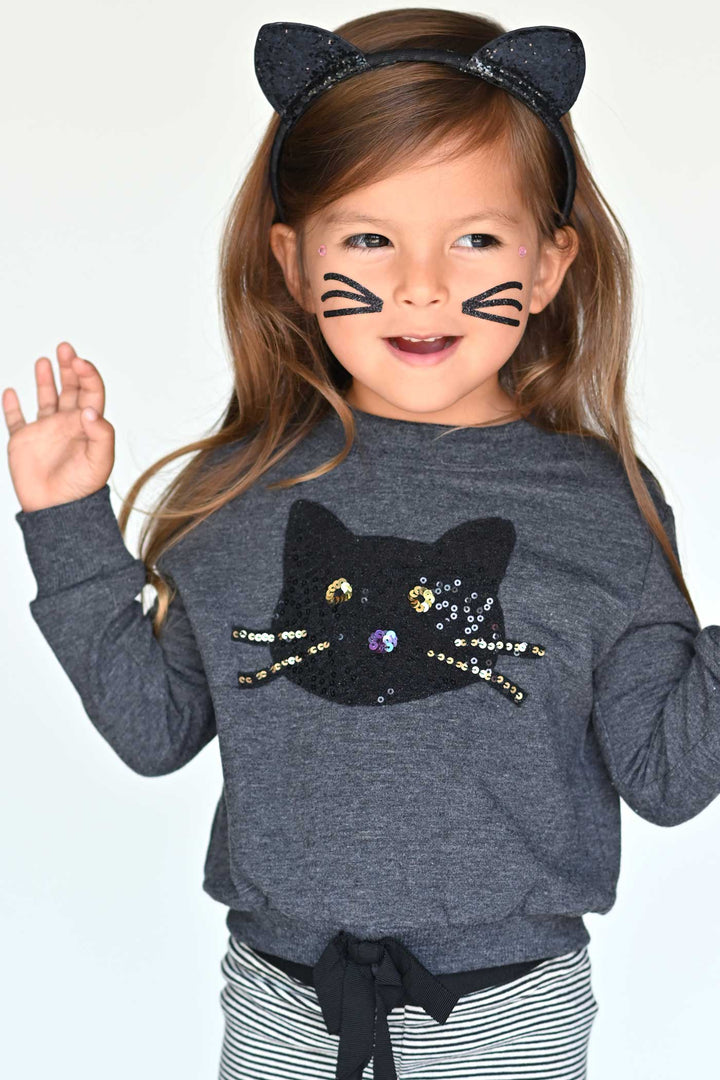 Truly Me Infant Girls Sequin Black Cat Halloween Sweatshirt