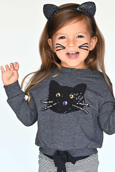Truly Me Infant Girls Sequin Black Cat Halloween Sweatshirt