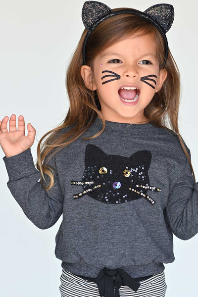 Truly Me Infant Girls Sequin Black Cat Halloween Sweatshirt