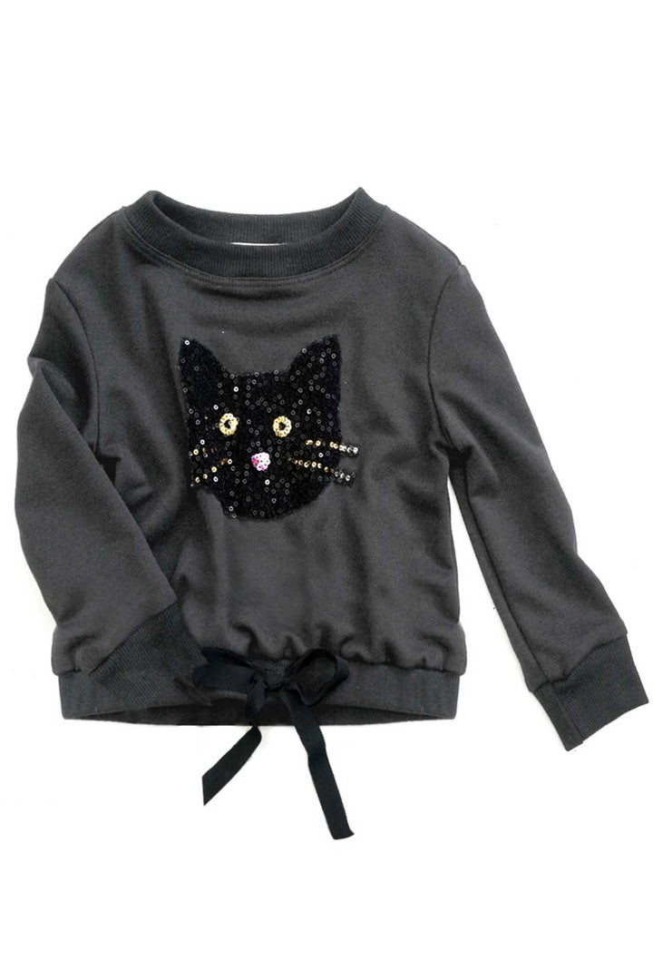Truly Me Infant Girls Sequin Black Cat Halloween Sweatshirt