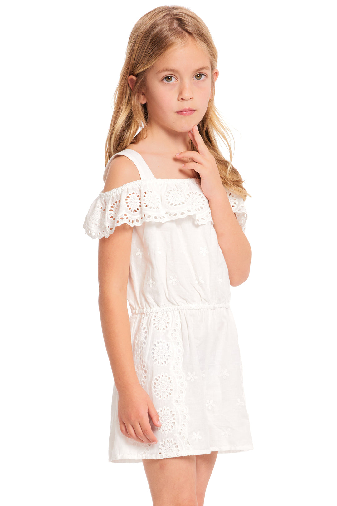 Truly Me Pink Little Girls Off The Shoulder Eyelet Romper