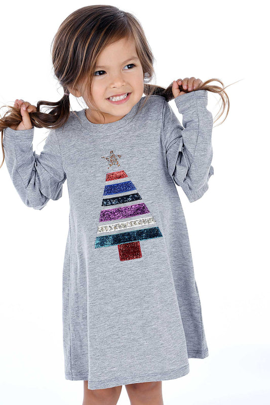 Truly Me Little Girls Christmas Tree Long Sleeve Dress