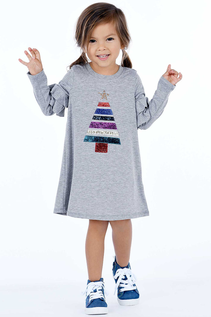 Truly Me Little Girls Christmas Tree Long Sleeve Dress