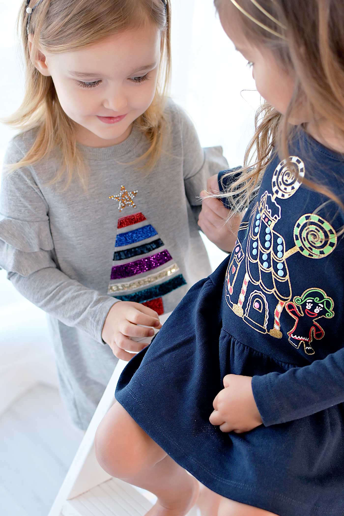 Truly Me Little Girls Christmas Tree Long Sleeve Dress