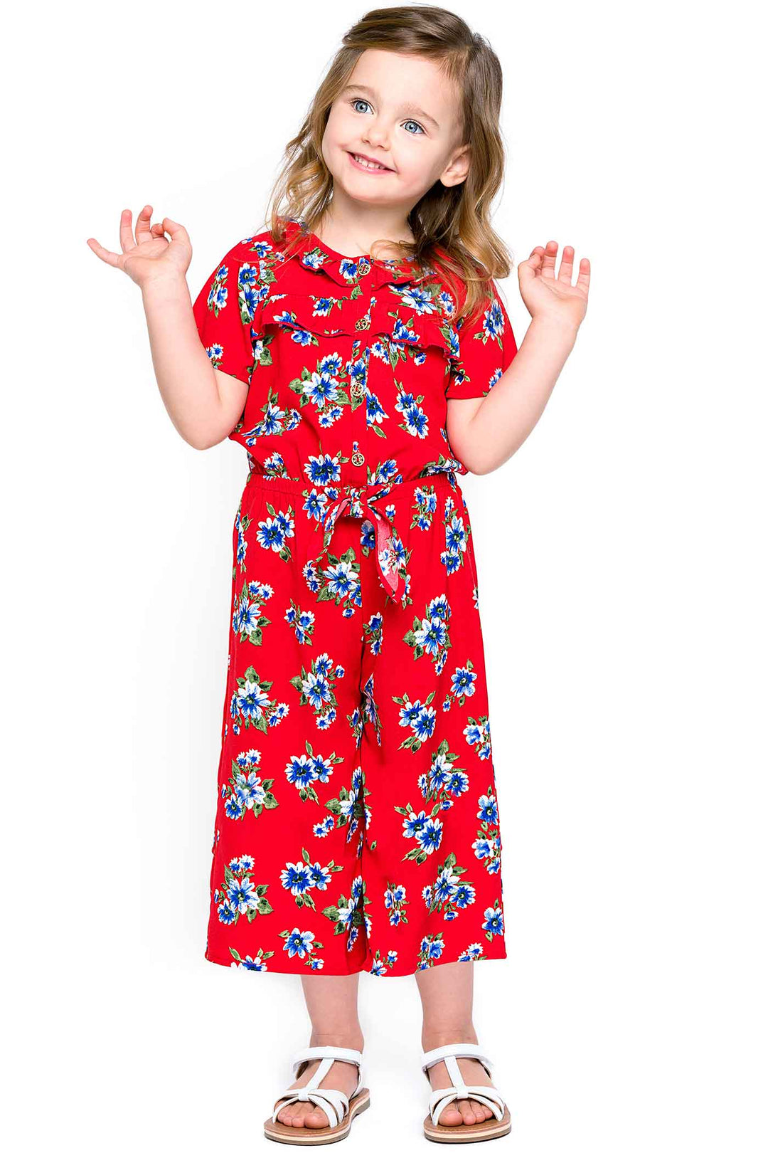 Truly Me Little Girls USA Merica America Patriotic 4th of July Themed  Floral Button Front Short Sleeve Jumpsuit Fun Fashion Kids brands