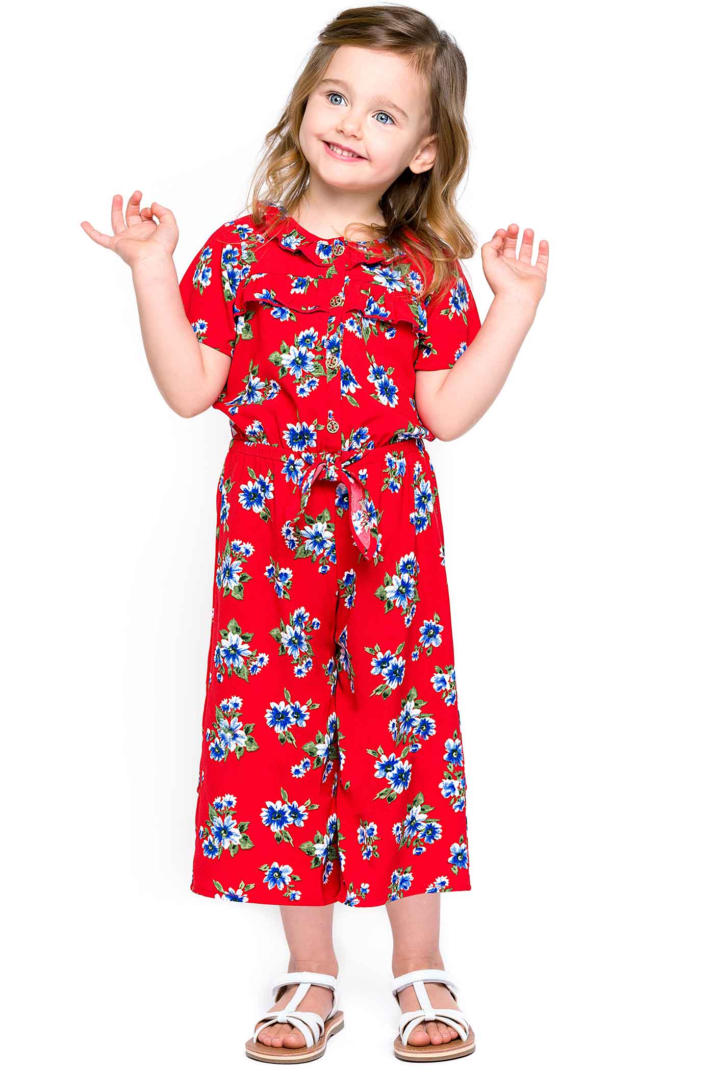 Truly Me Little Girls USA Merica America Patriotic 4th of July Themed  Floral Button Front Short Sleeve Jumpsuit Fun Fashion Kids brands