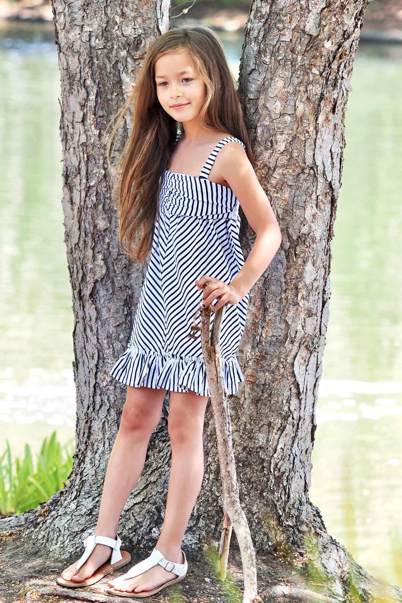 Truly Me Little Girls Sleeveless Striped Ruffle Sundress