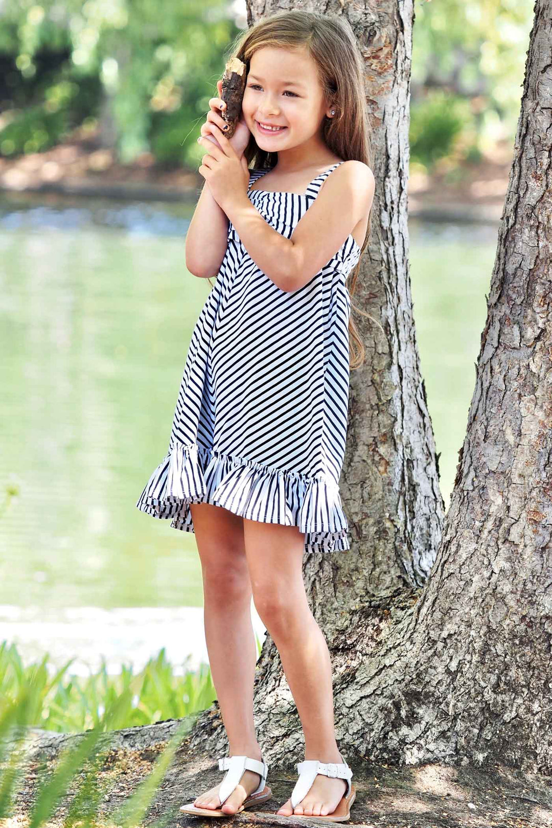 Truly Me Little Girls Sleeveless Striped Ruffle Sundress