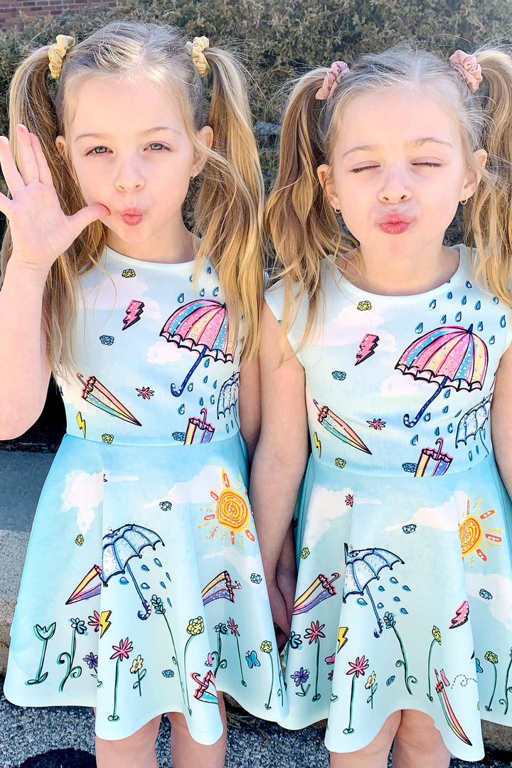 Truly Me Little Girls April Shower Fit and Flare Skater Dress
