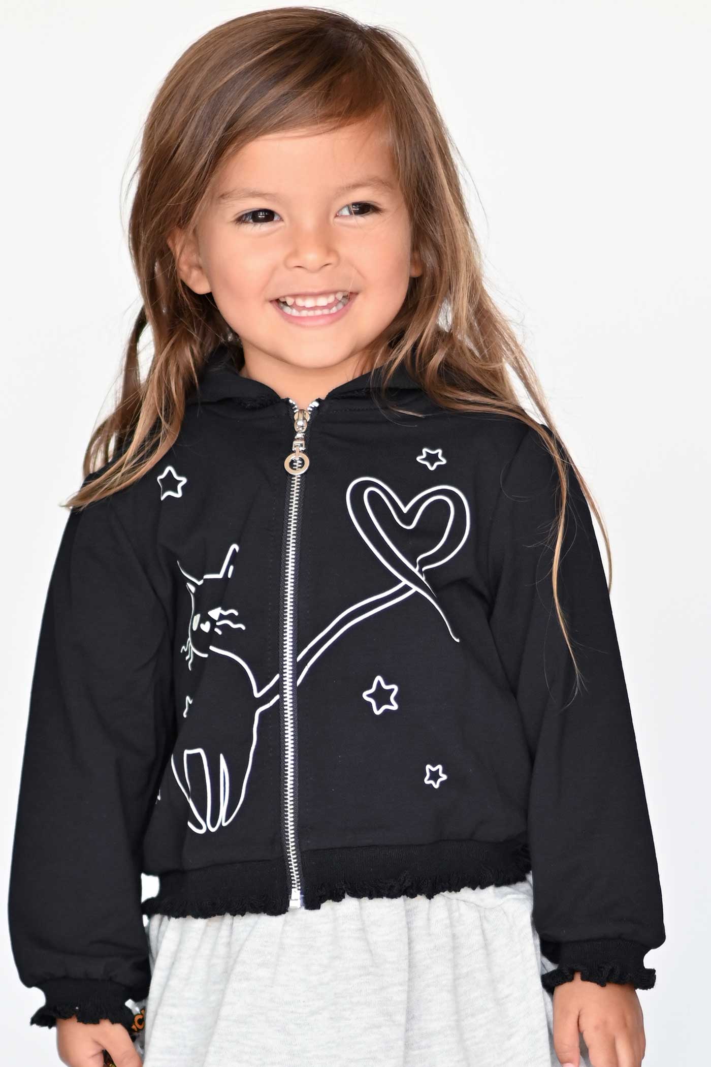 Truly Me Little Girls Black Kitty Halloween Hoodie Jacket