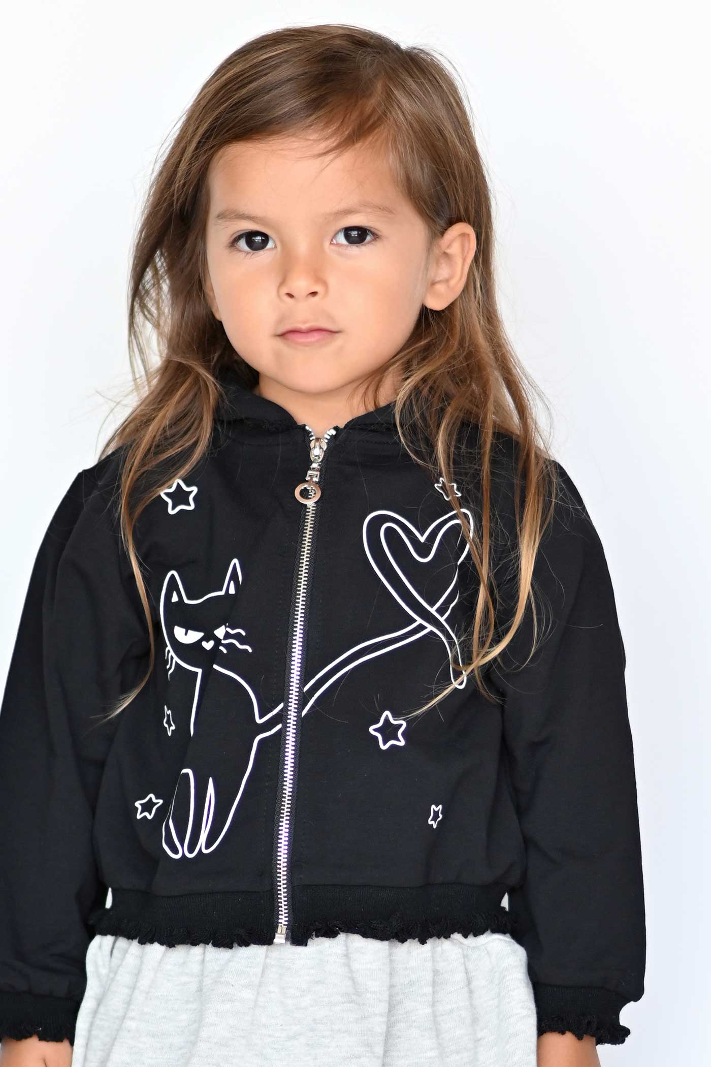 Truly Me Little Girls Black Kitty Halloween Hoodie Jacket