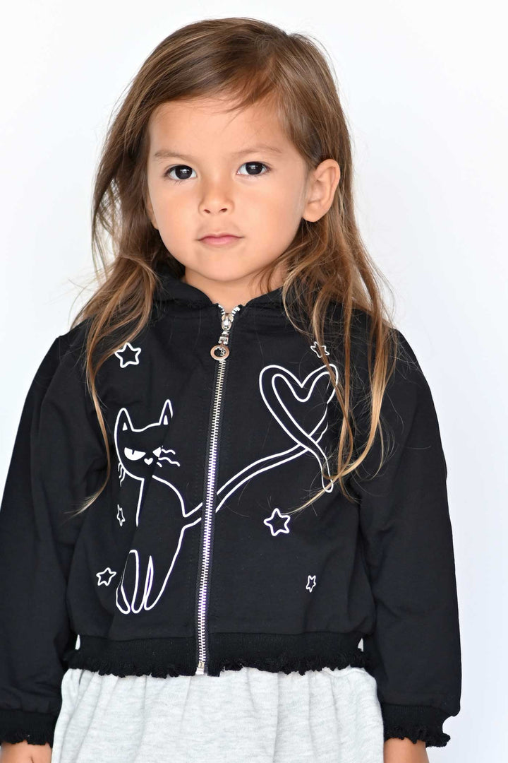 Truly Me Little Girls Black Kitty Halloween Hoodie Jacket