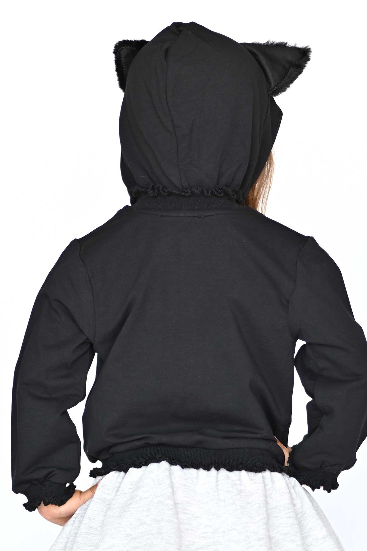 Truly Me Little Girls Black Kitty Halloween Hoodie Jacket