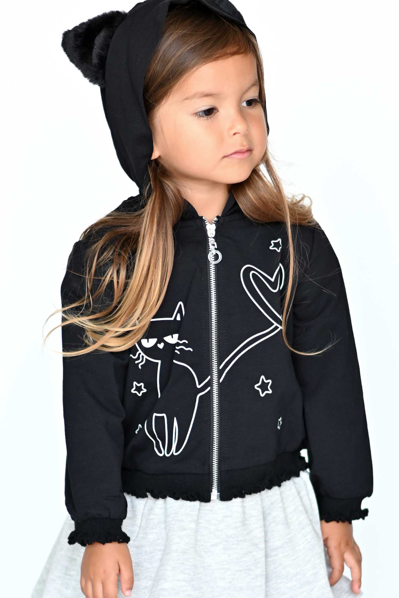 Truly Me Little Girls Black Kitty Halloween Hoodie Jacket