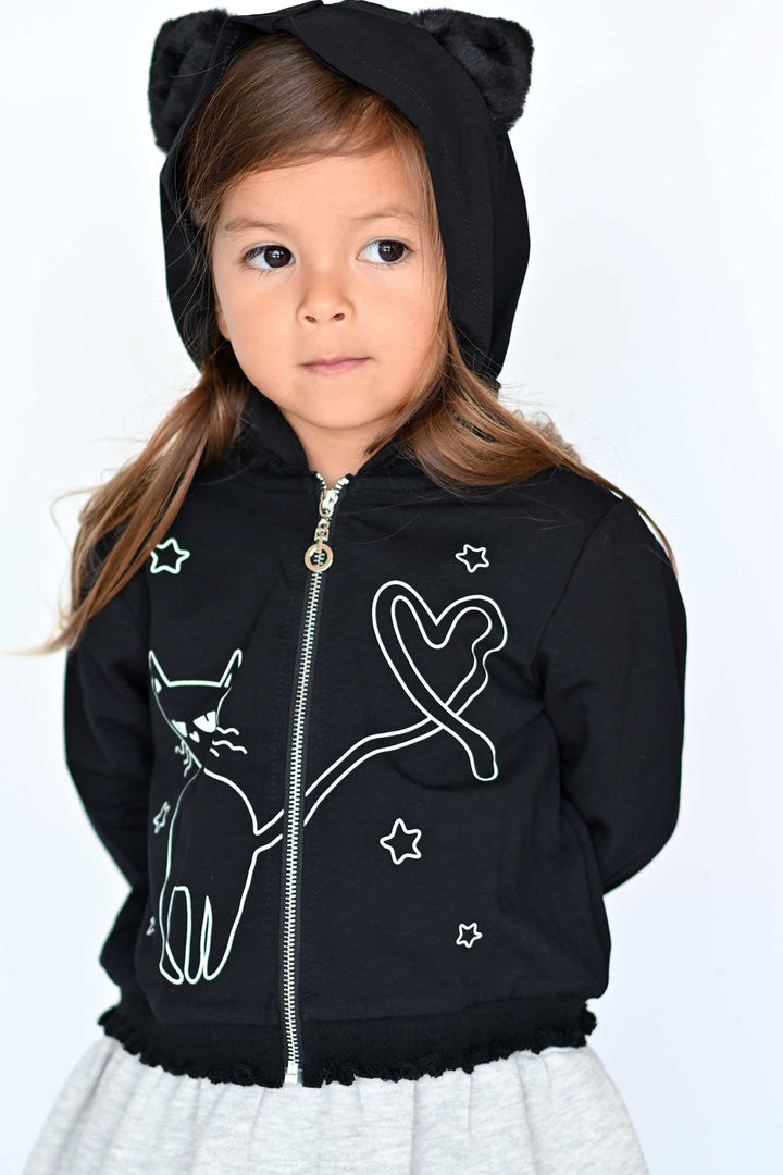 Truly Me Little Girls Black Kitty Halloween Hoodie Jacket