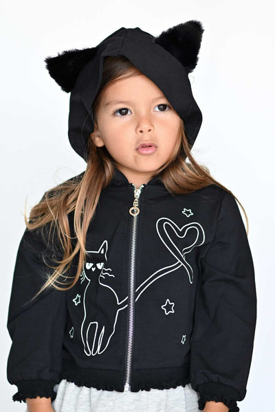 Truly Me Little Girls Black Kitty Halloween Hoodie Jacket