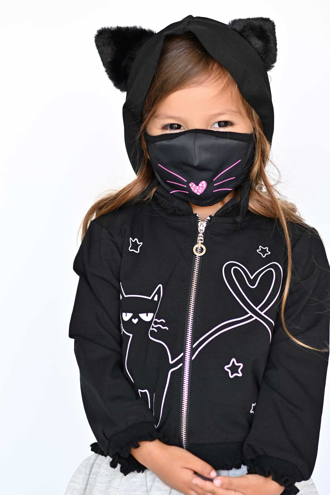 Truly Me Little Girls Black Kitty Halloween Hoodie Jacket