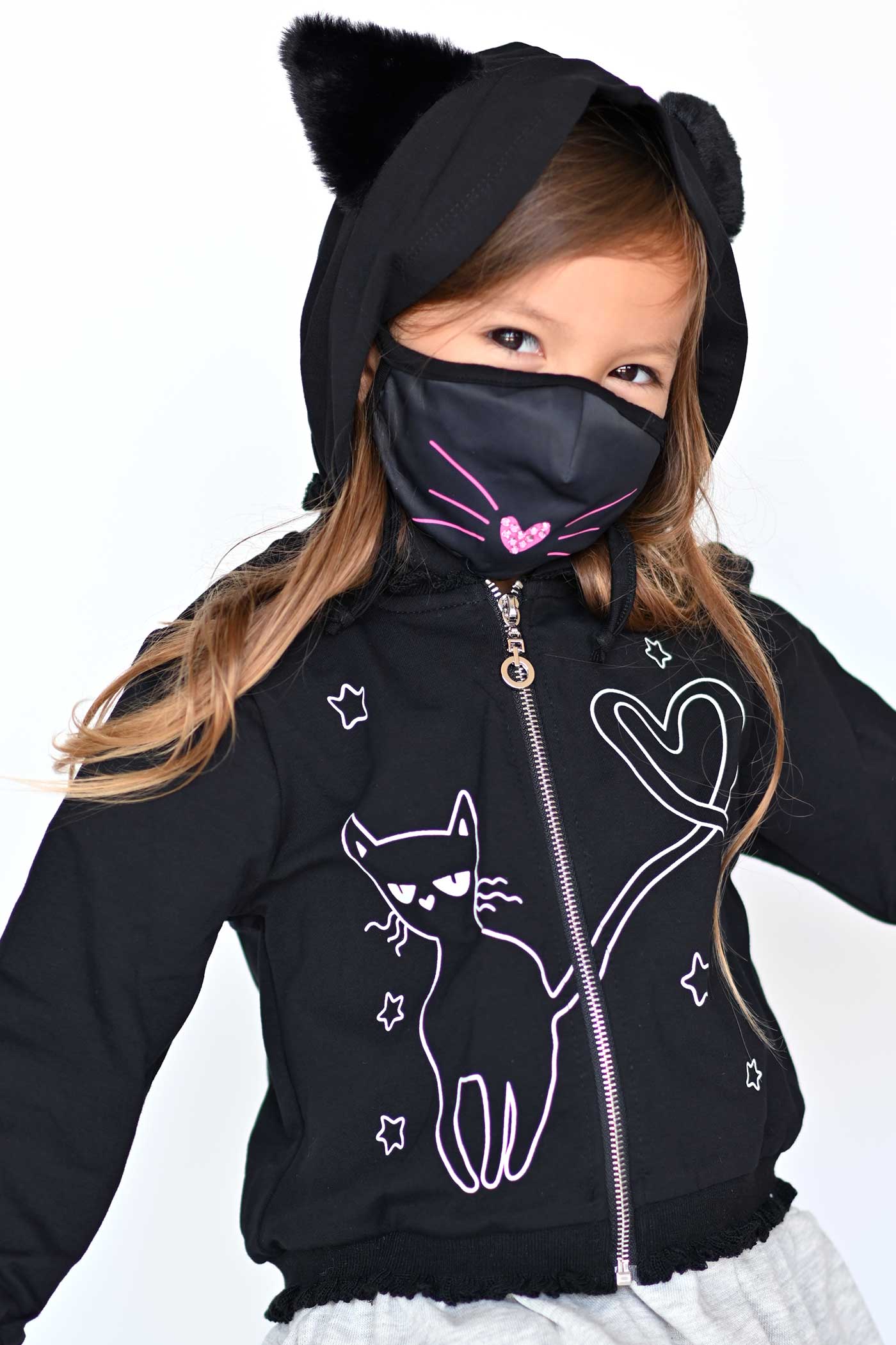 Truly Me Little Girls Black Kitty Halloween Hoodie Jacket