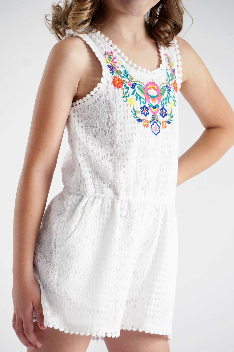 Truly Me Infant Girls Floral Embroidered Sleeveless Lace Romper