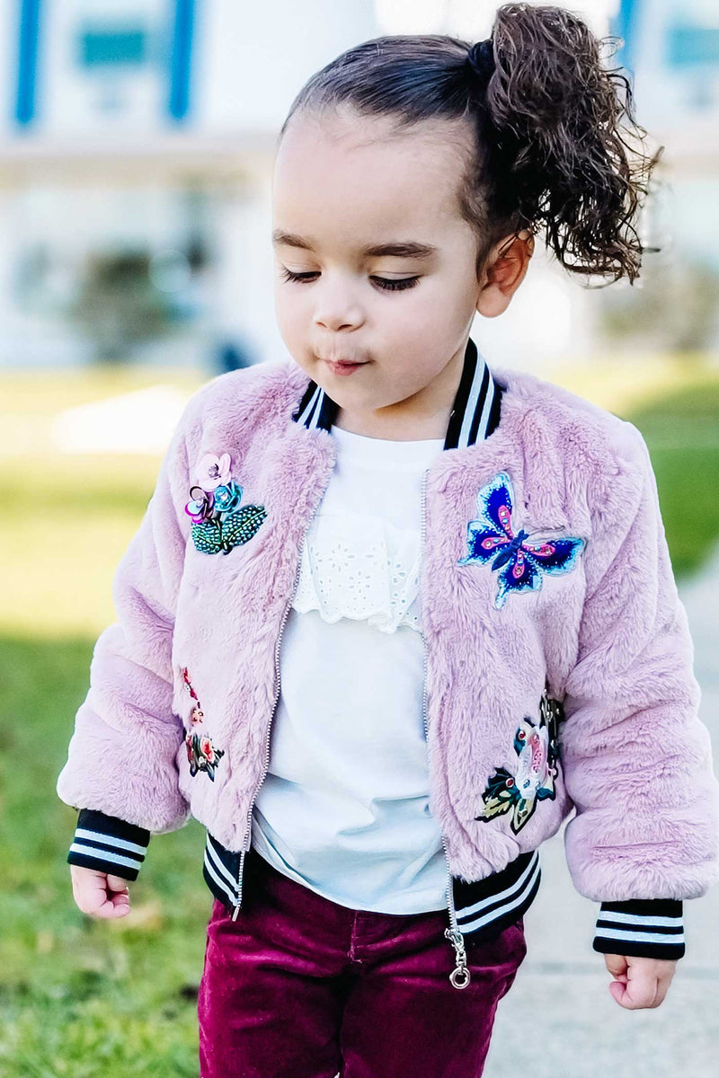 Malibu Sugar Girl's Fuzzy Bomber Jacket