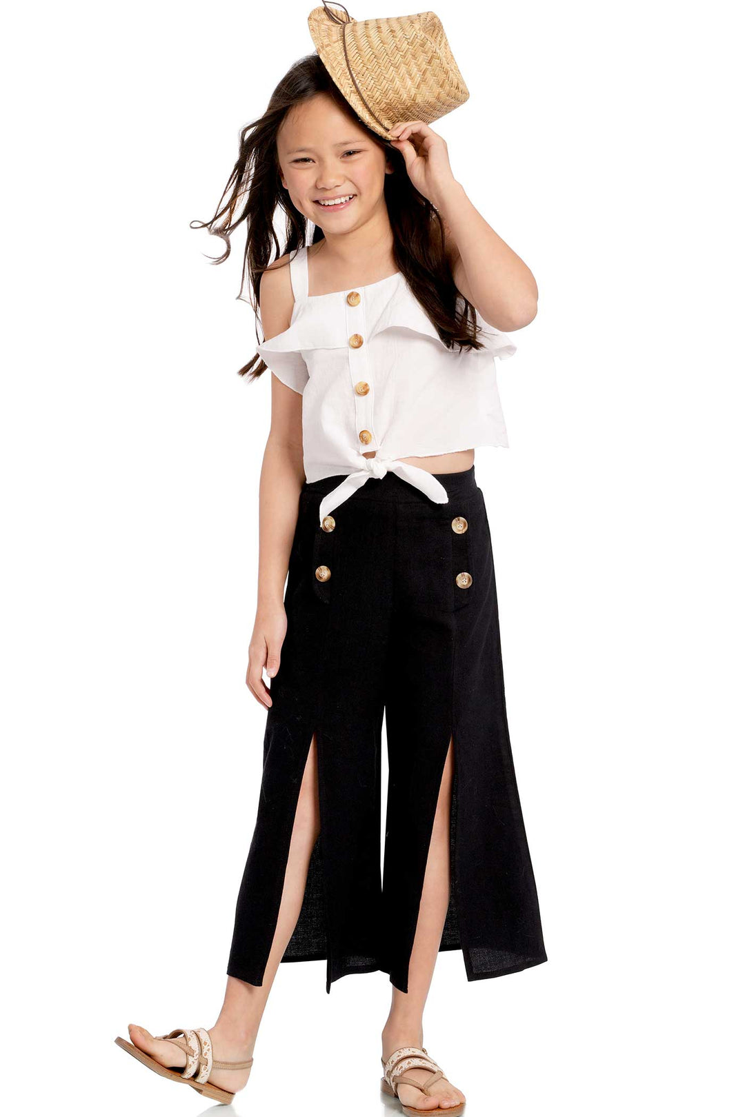 big girls front slit wide leg summer culottes