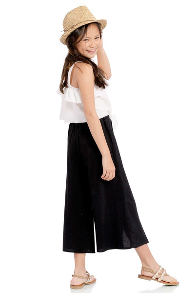 big girls front slit wide leg summer culottes