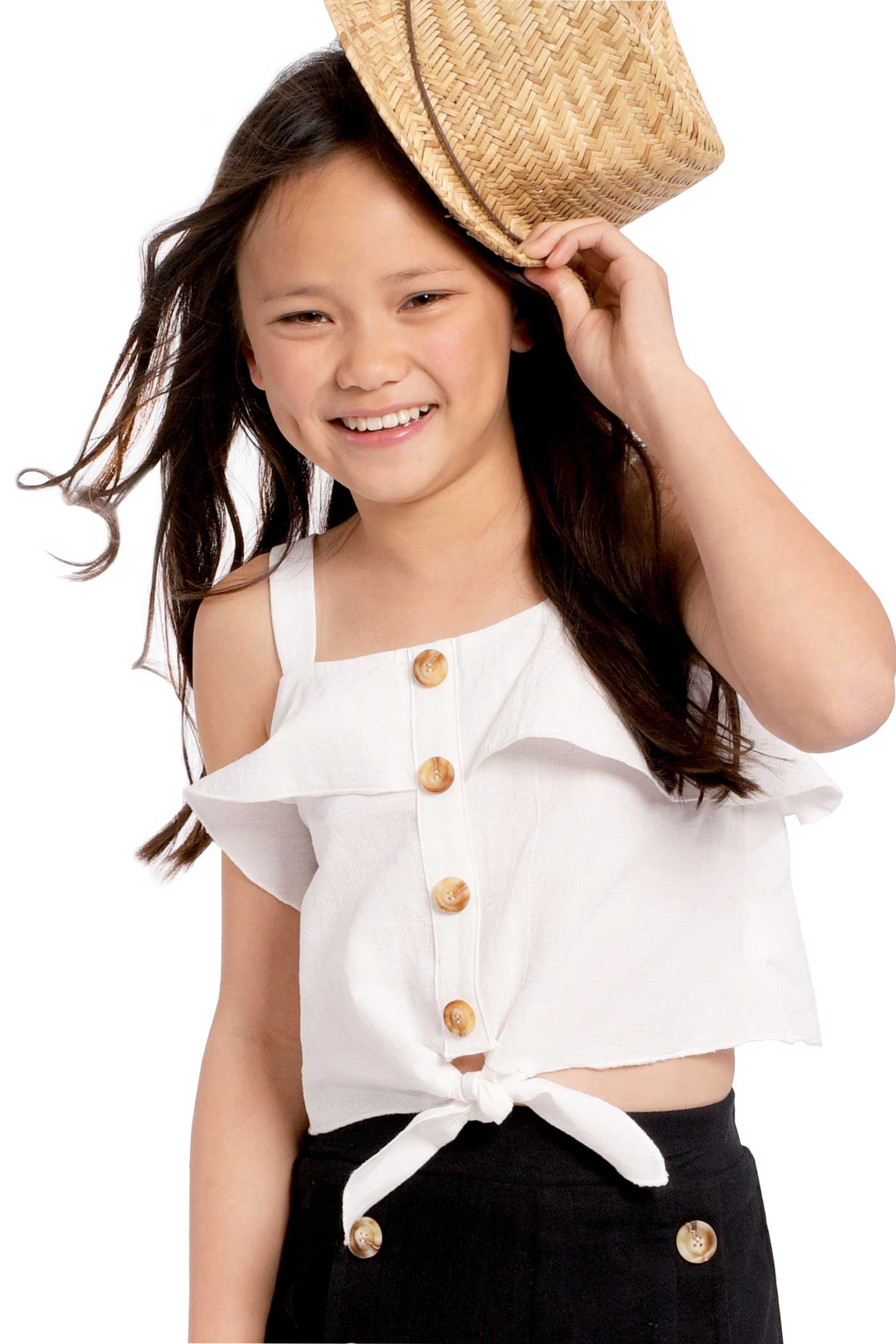 Big Girls Tie-Front Ruffle Summer Cami Top