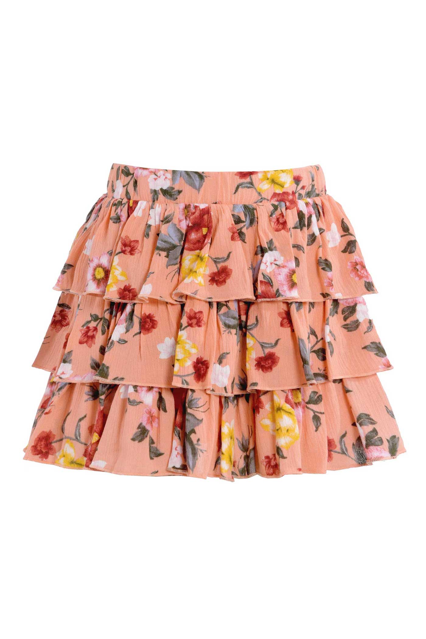 Truly Me Big Girls Three Ruffle Tiered Floral Print Skirt