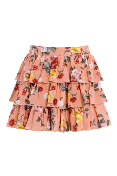 Truly Me Big Girls Three Ruffle Tiered Floral Print Skirt