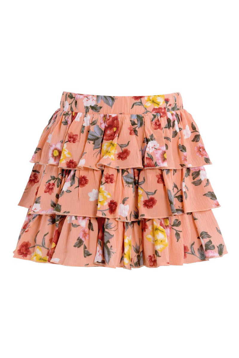 Truly Me Big Girls Three Ruffle Tiered Floral Print Skirt