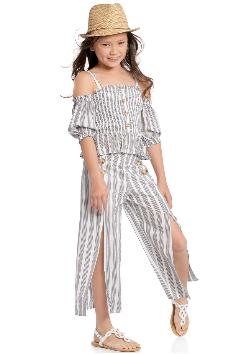 Big Girls Striped Summer Culottes With Front Slits