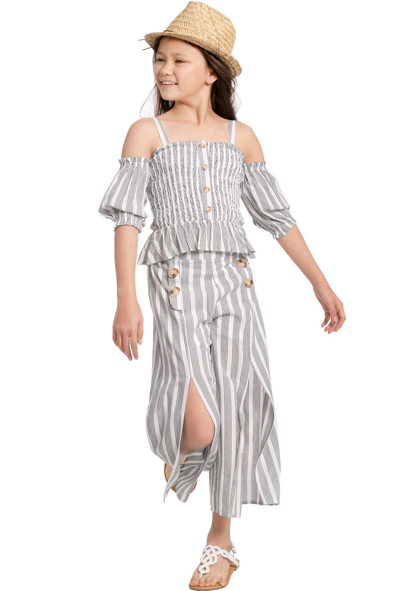 Big Girls Striped Summer Culottes With Front Slits