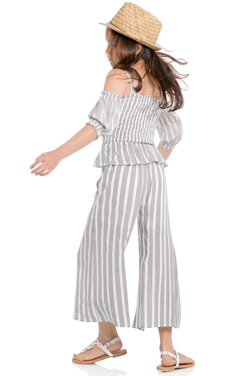Big Girls Striped Summer Culottes With Front Slits