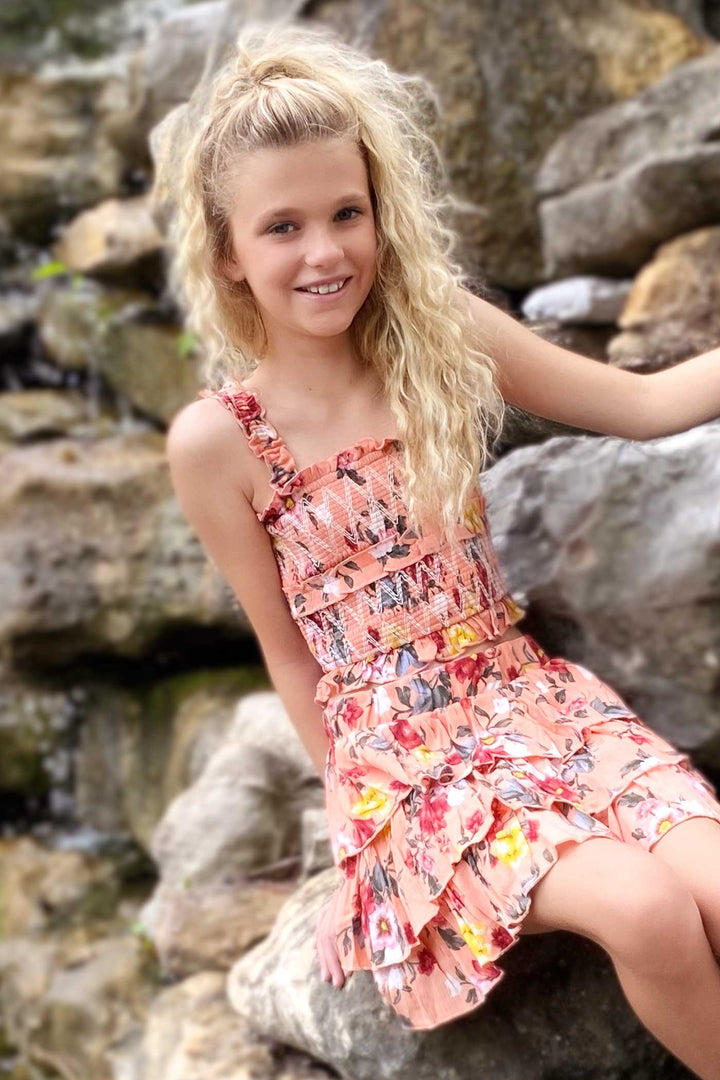 Truly Me Big Girls Three Ruffle Tiered Floral Print Skirt