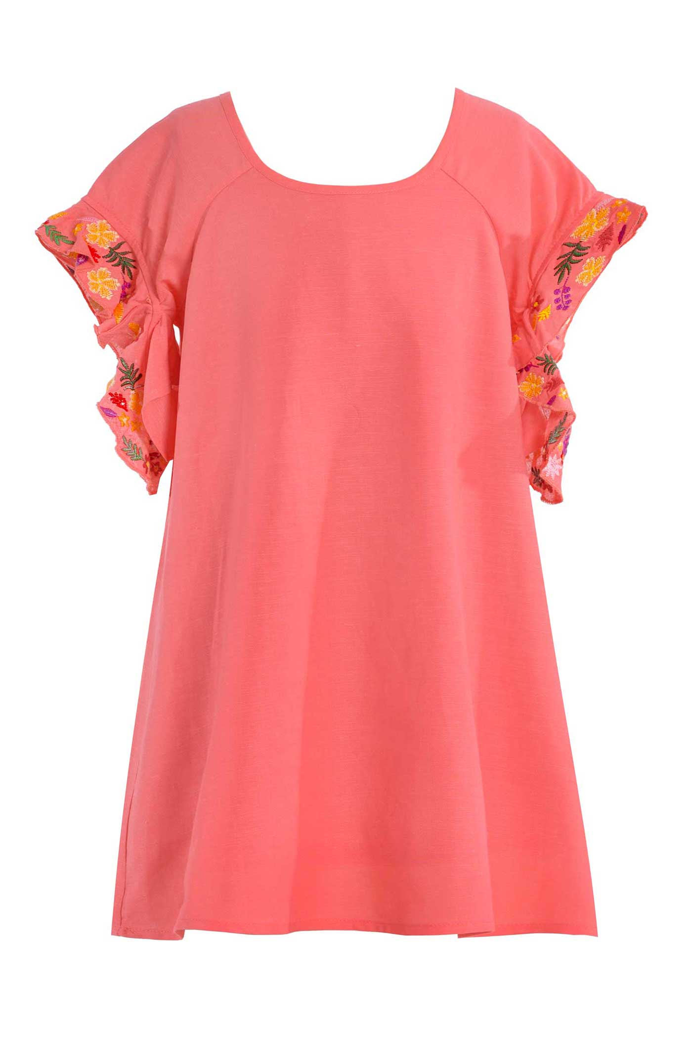 big girls flower embroidered shift knit dress