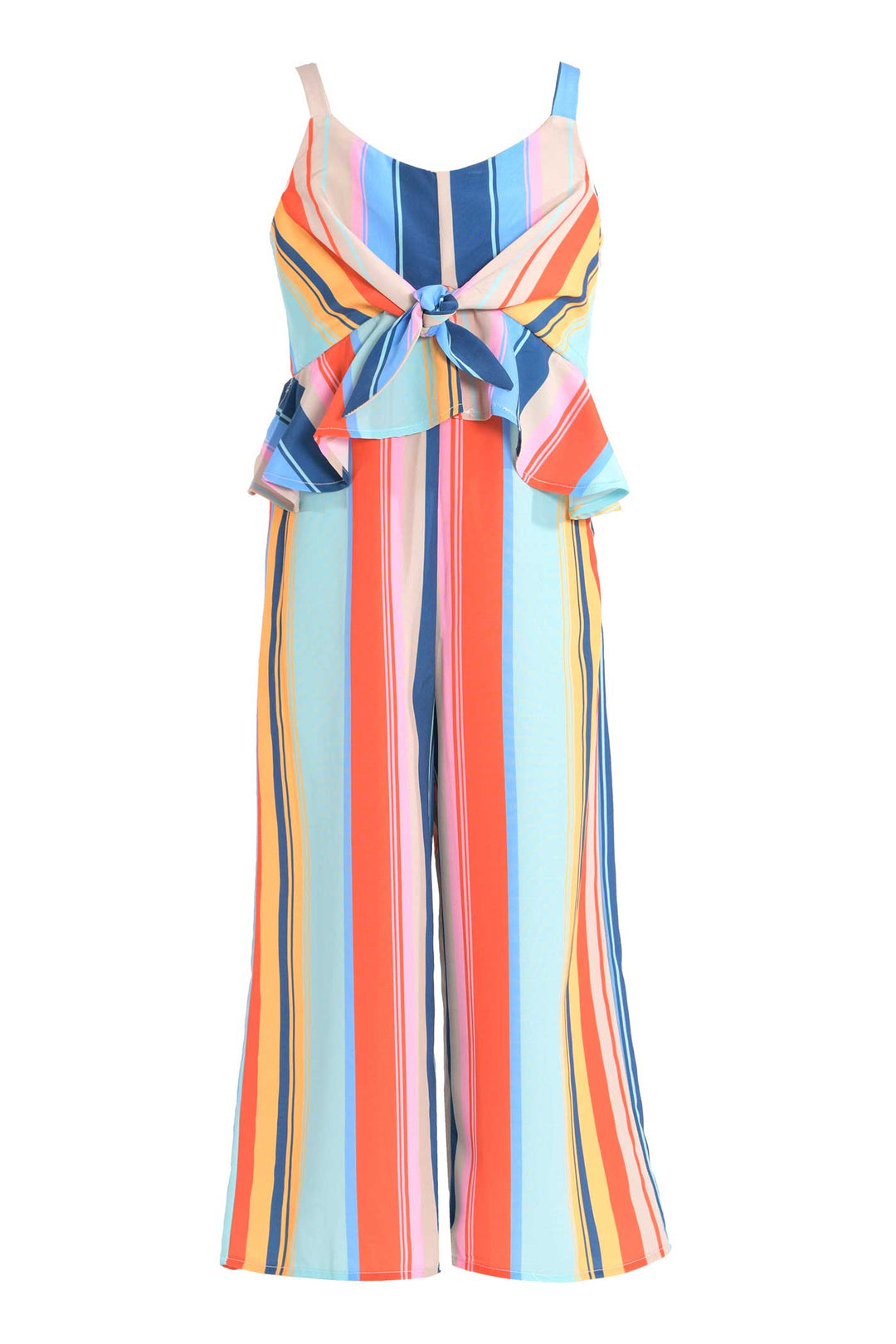 big girls tie front color stripe summer jumpsuit